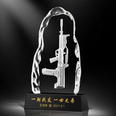 军磐退伍军人纪念品定制送战友老兵刻字退伍礼物水晶摆件留念礼品创意水晶冰山激光内雕【枪款】
