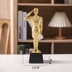 军磐 退伍军人纪念品送战友的摆件军旅男女退役老兵生日八一建军节礼物金色+敬礼女款+刻字+礼盒